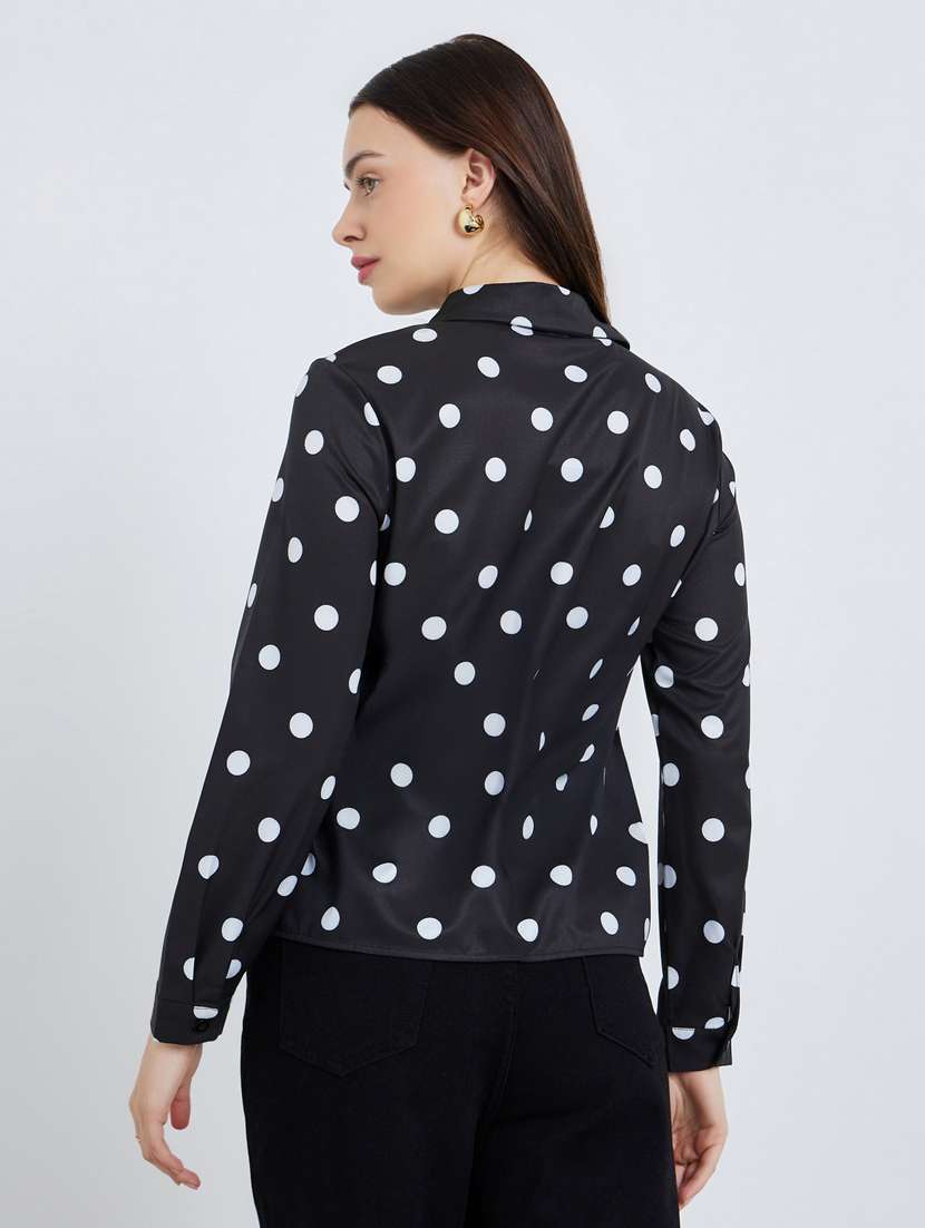 women polka doted long sleeve shirt with neck tie - 22397800 -  Standard Image - 2