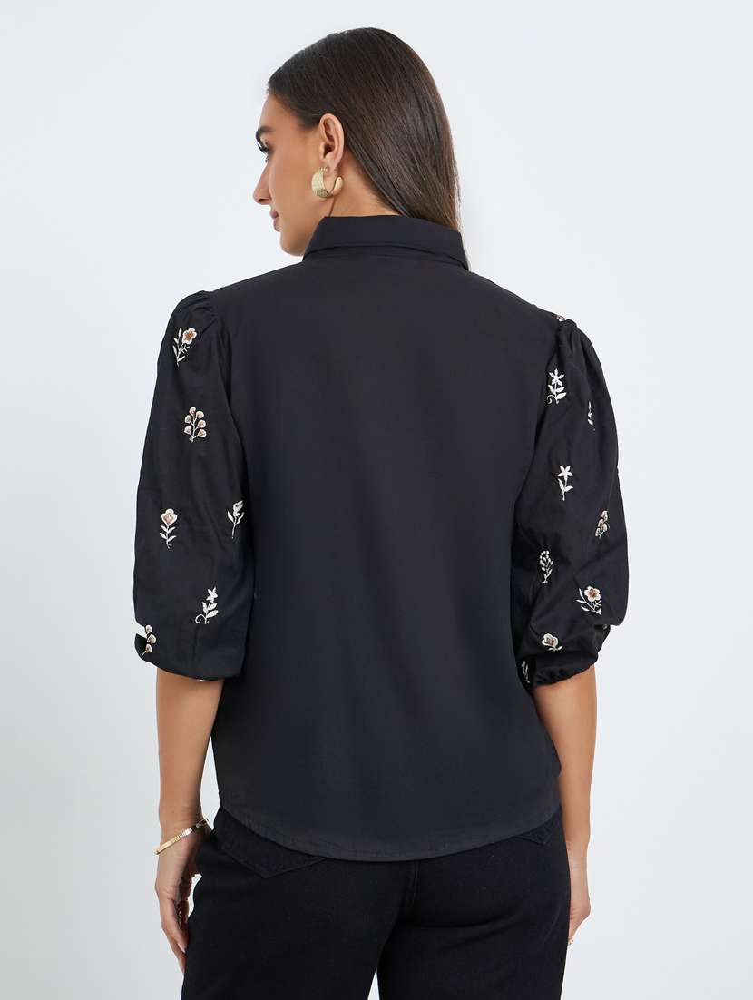 women embroidered collared puff sleeve shirt - 22397801 -  Standard Image - 2