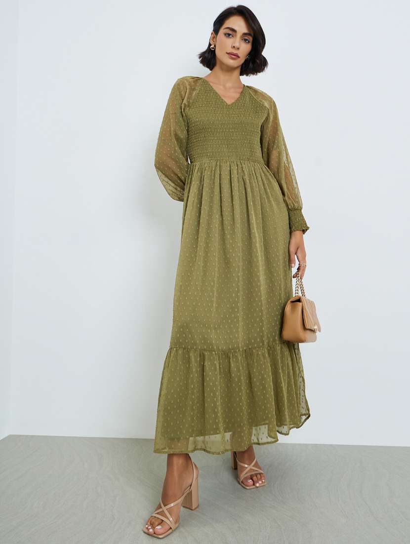women self designed bishop sleeve tiered dress