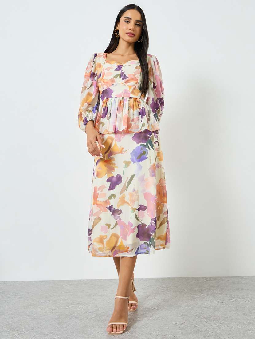 women printed puff sleeve peplum dress - 22397824 -  Standard Image - 2