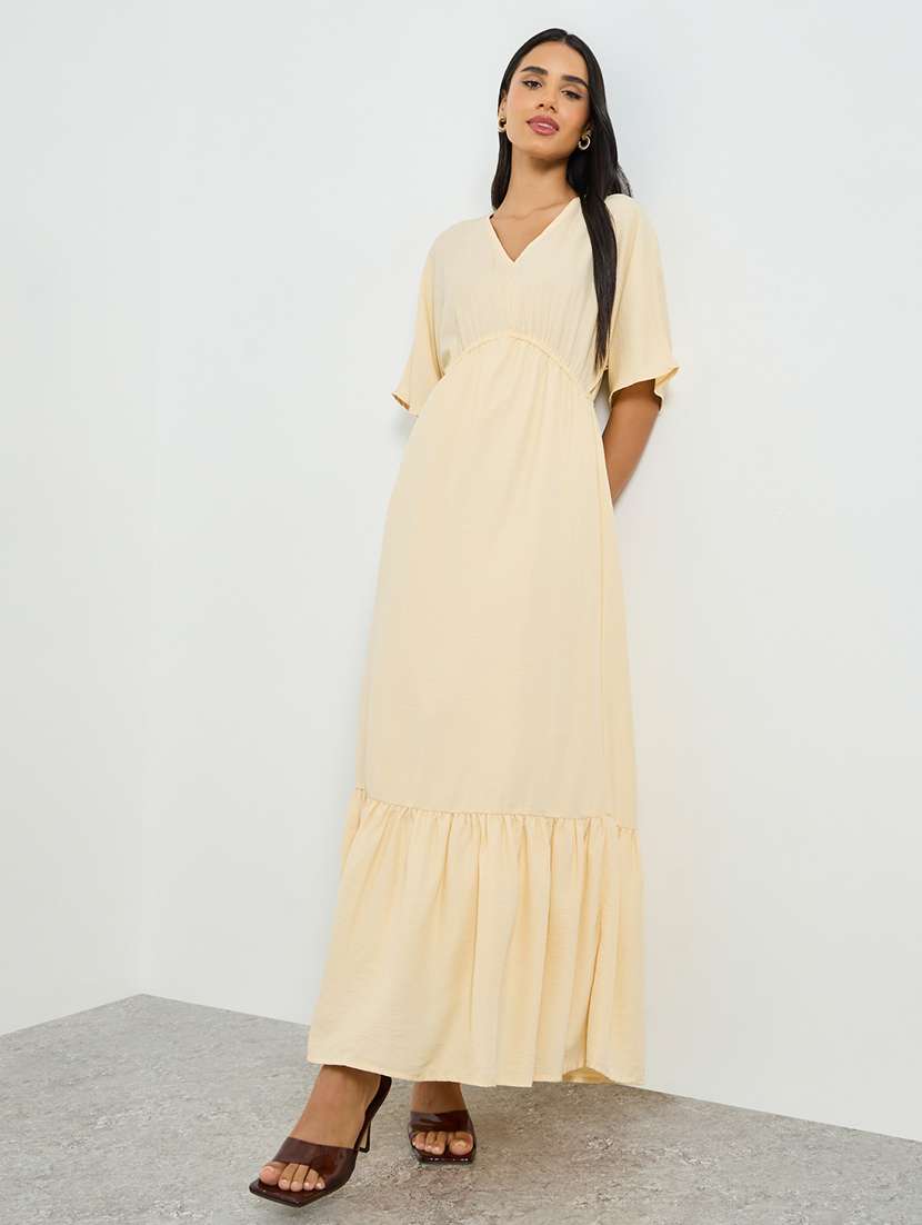 women solid short sleeve tiered dress - 22397833 -  Standard Image - 2