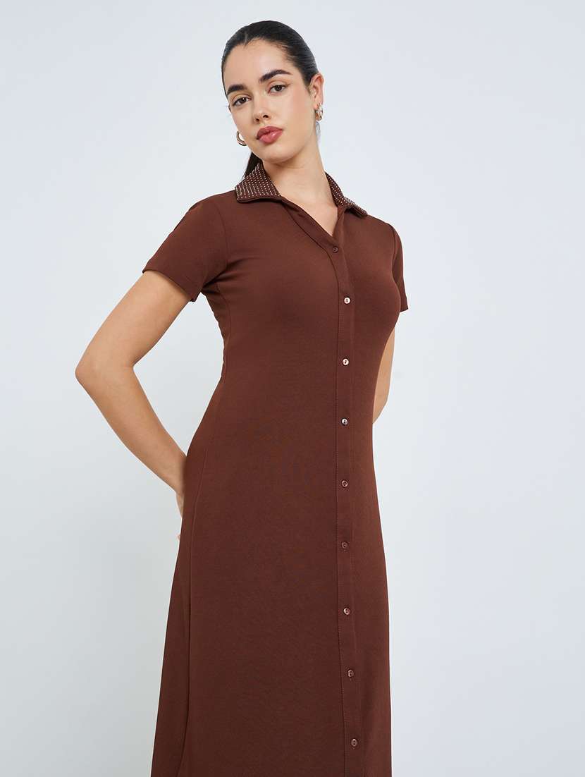 women solid collared sleeveless shirt dress - 22397847 -  Standard Image - 2
