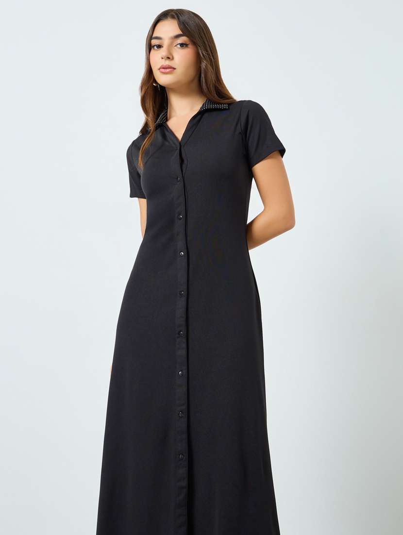 women solid collared short sleeve shirt dress - 22397848 -  Standard Image - 2