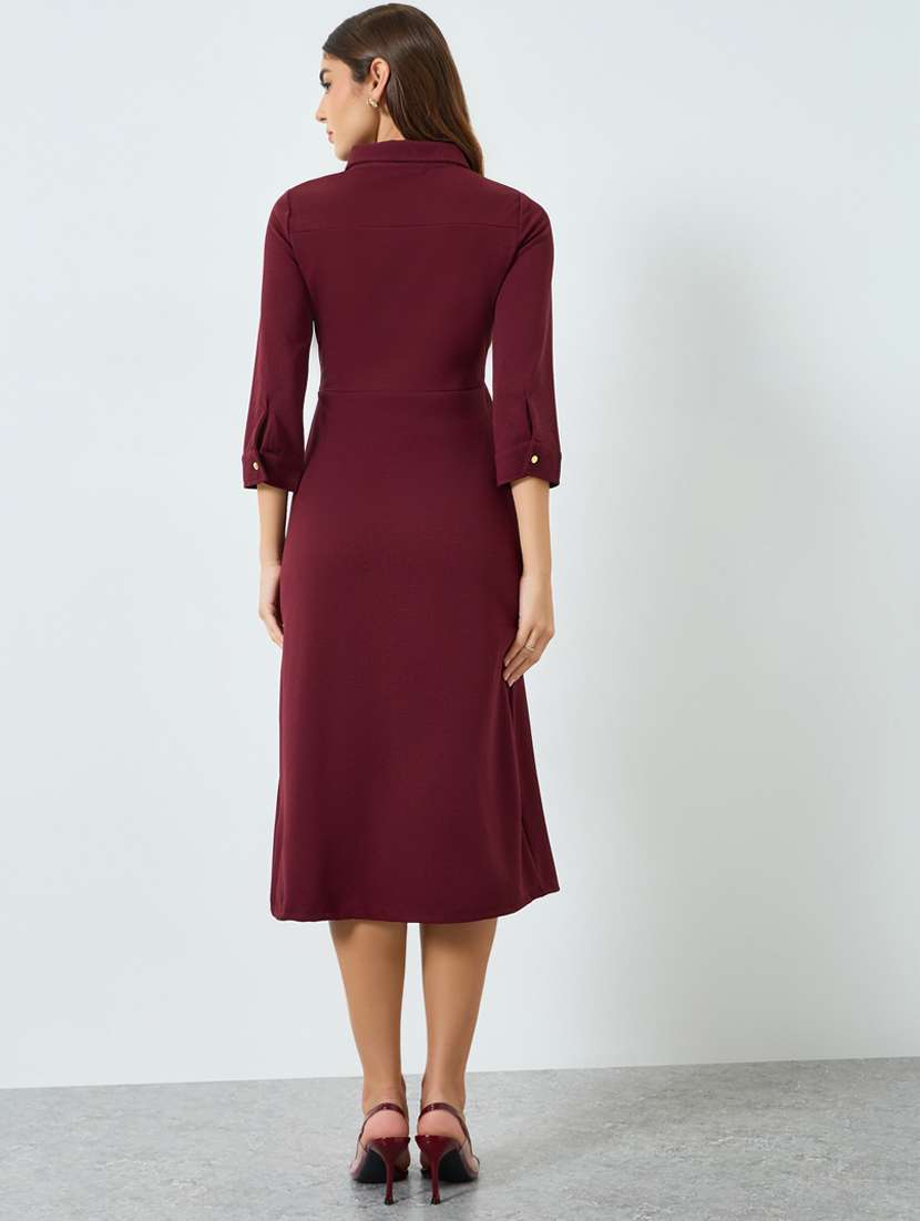 women solid collared shirt dress - 22397855 -  Standard Image - 2