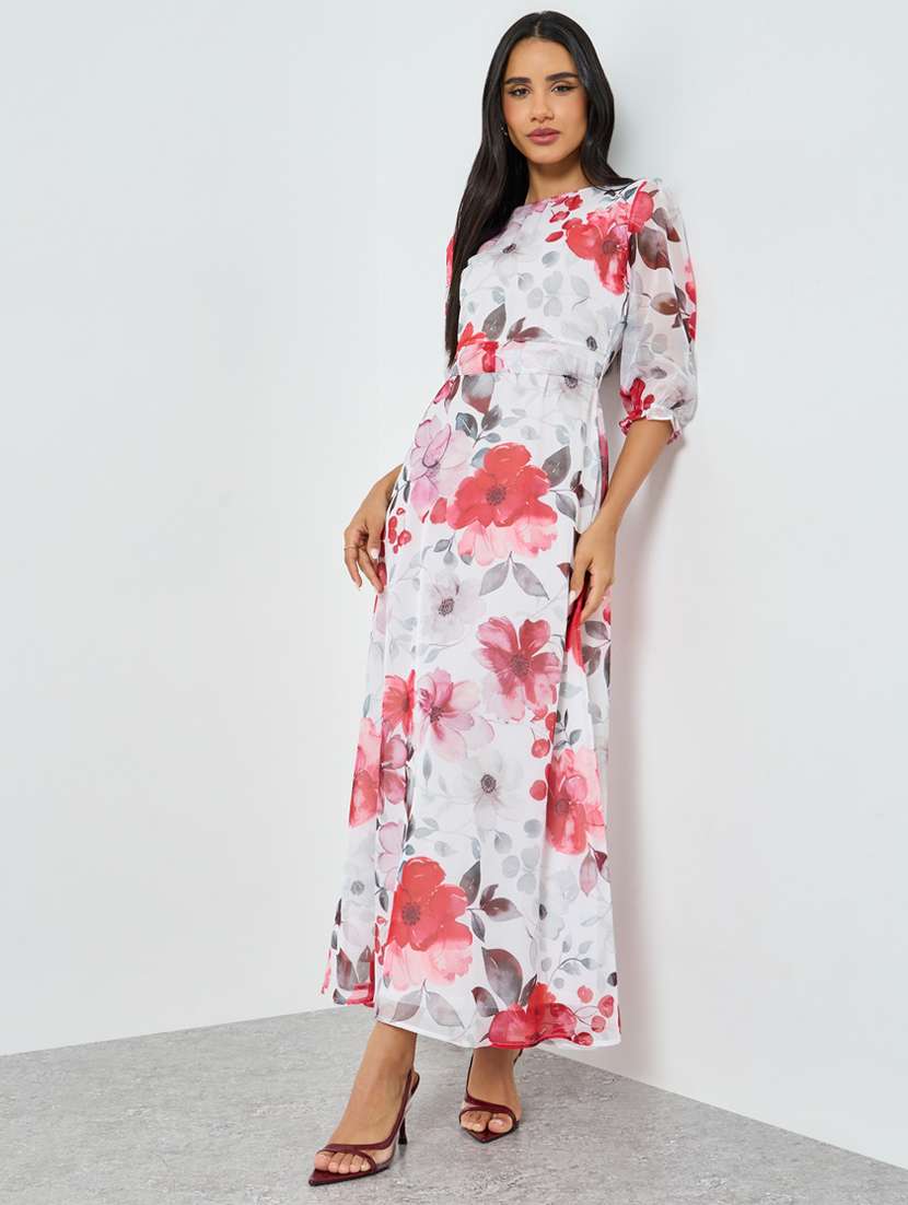 women floral print puff sleeve a-line dress - 22397864 -  Standard Image - 2