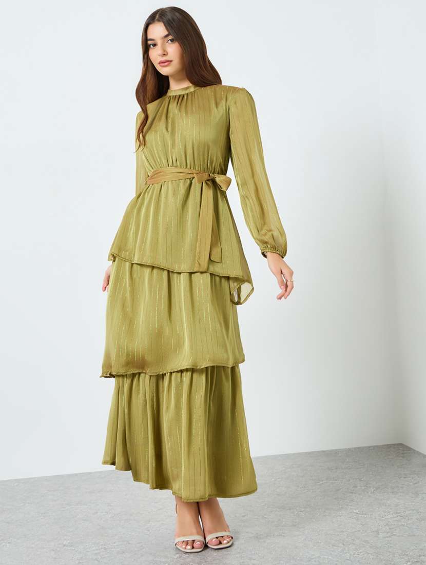 women solid bishop sleeve layered dress - 22397870 -  Standard Image - 2