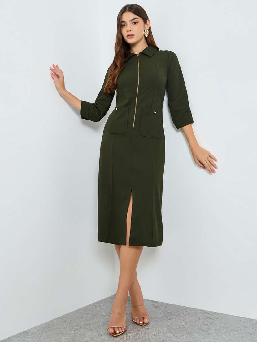 women solid collared bodycon dress - 22397873 -  Standard Image - 2