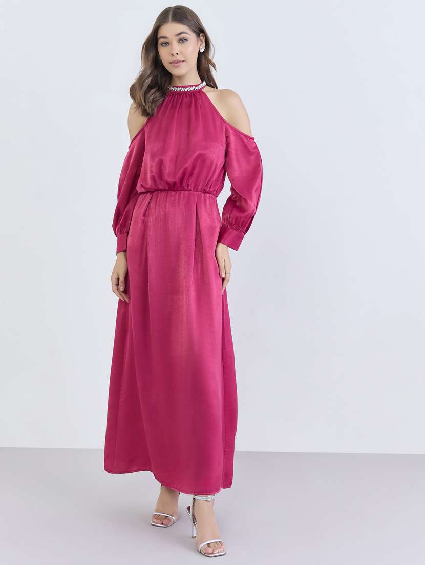 women embbelished neck cold shoulder a-line dress - 22397879 -  Standard Image - 2