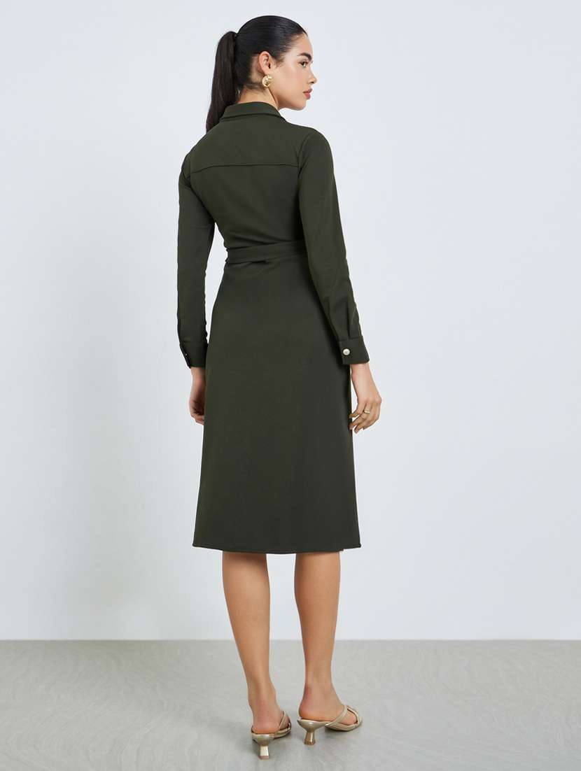 women solid collared long sleeve shirt dress - 22397885 -  Standard Image - 2
