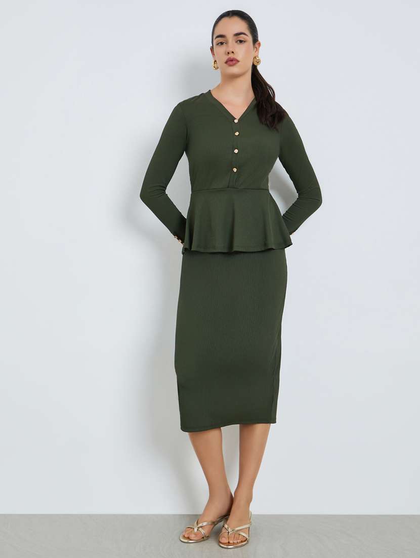 women solid long sleeve peplum dress - 22397889 -  Standard Image - 2