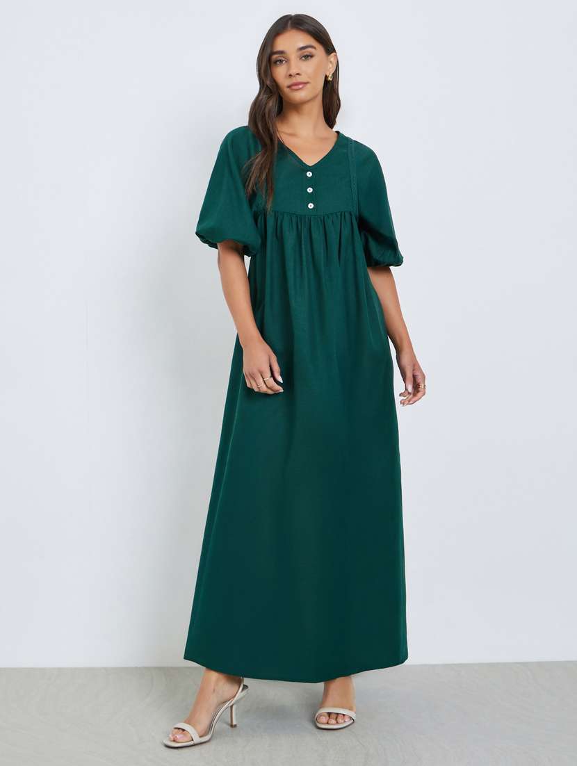 women solid puff sleeve maxi a-line dress - 22397898 -  Standard Image - 2