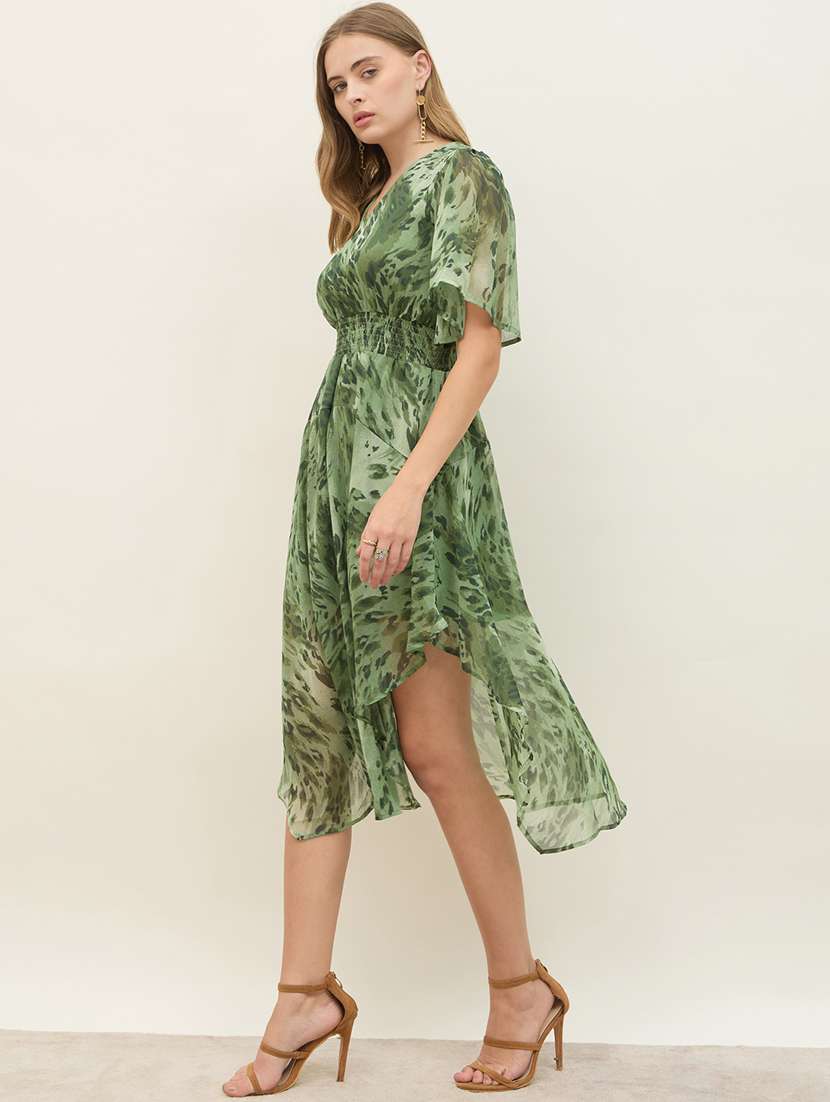 women printed flared sleeve asymmetric dress - 22397899 -  Standard Image - 2