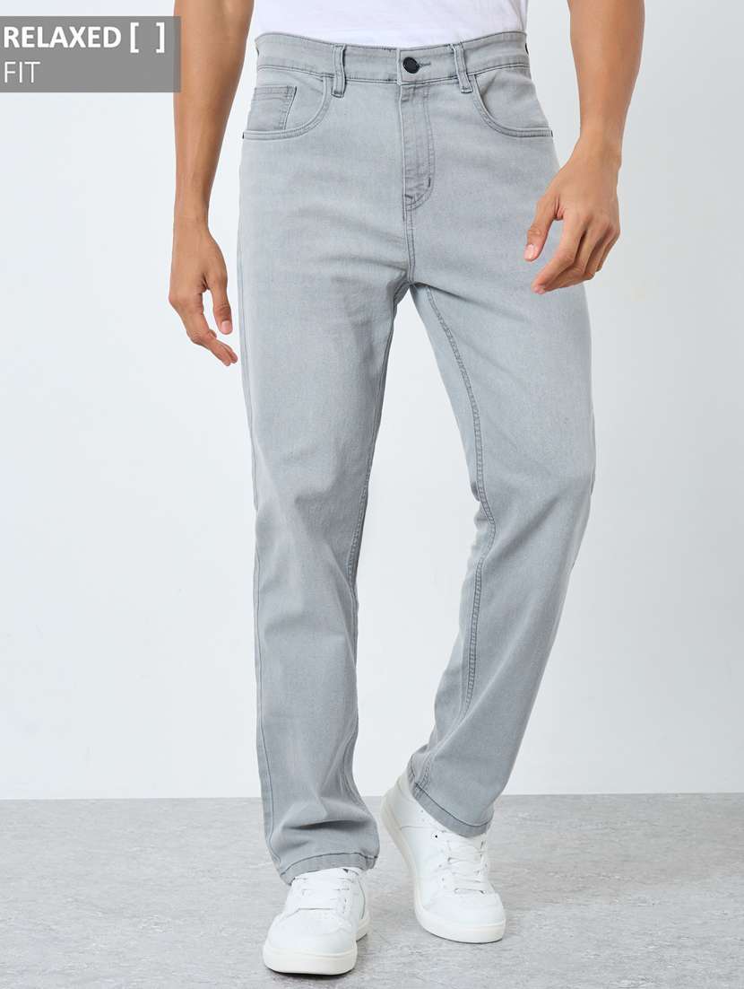 men plain mid rise full length relaxed fit jeans