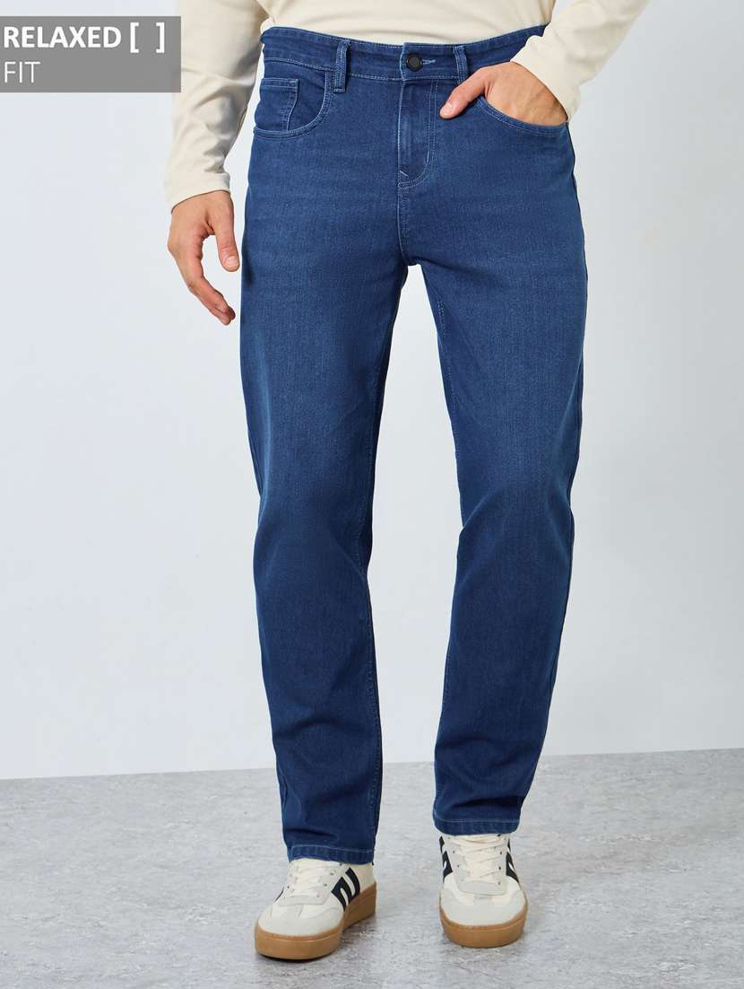 men plain mid rise full length relaxed fit jeans