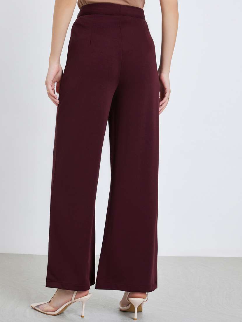 women solid highr rise wide leg trouser - 22397977 -  Standard Image - 2