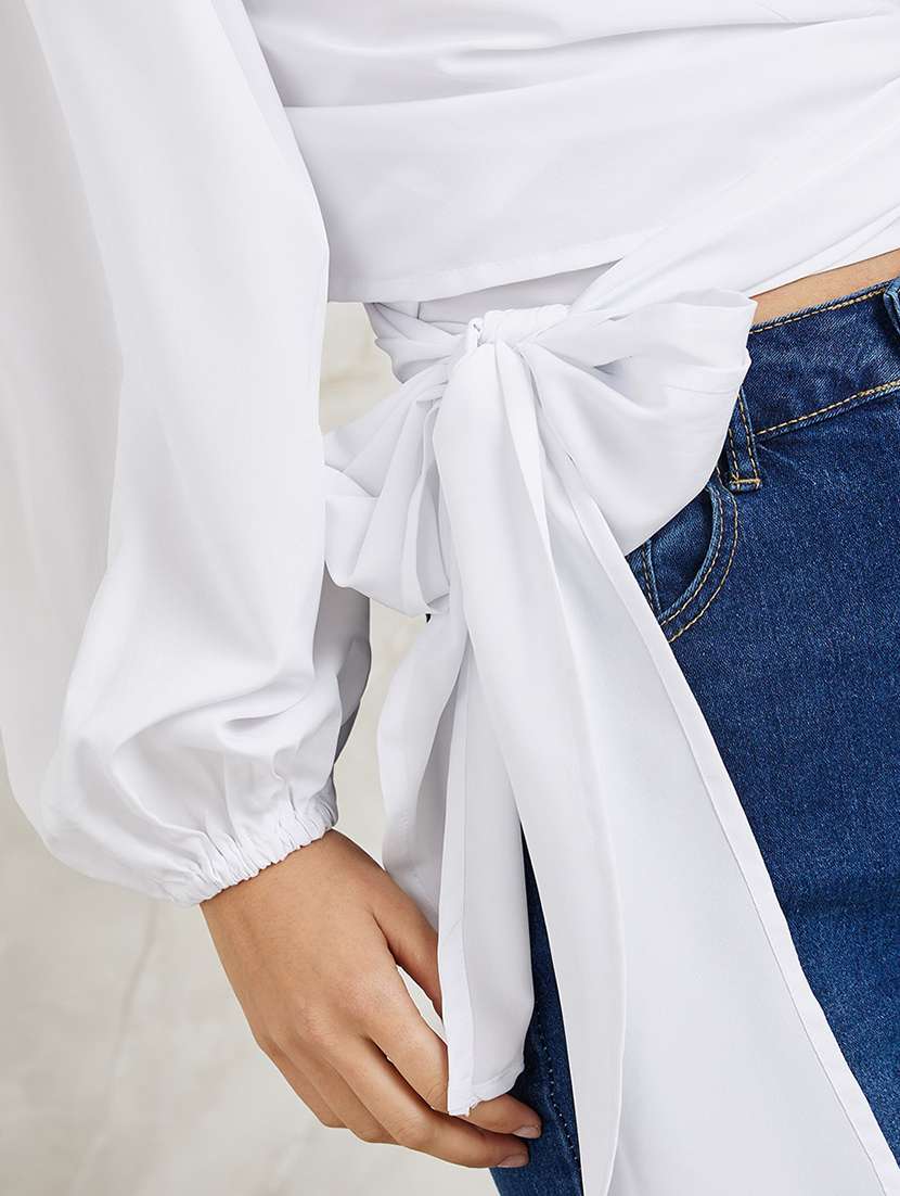 women solid puff sleeve crop top - 22397984 -  Standard Image - 2