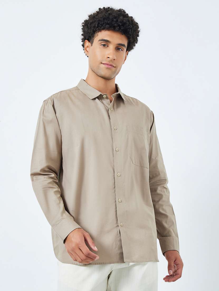 men solid long sleeve regular fit casual shirt