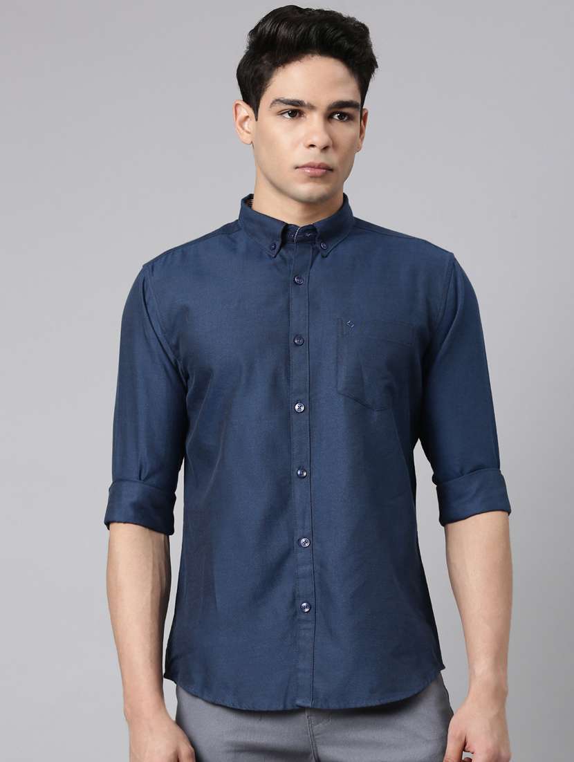 men solid long sleeve slim fit casual shirt