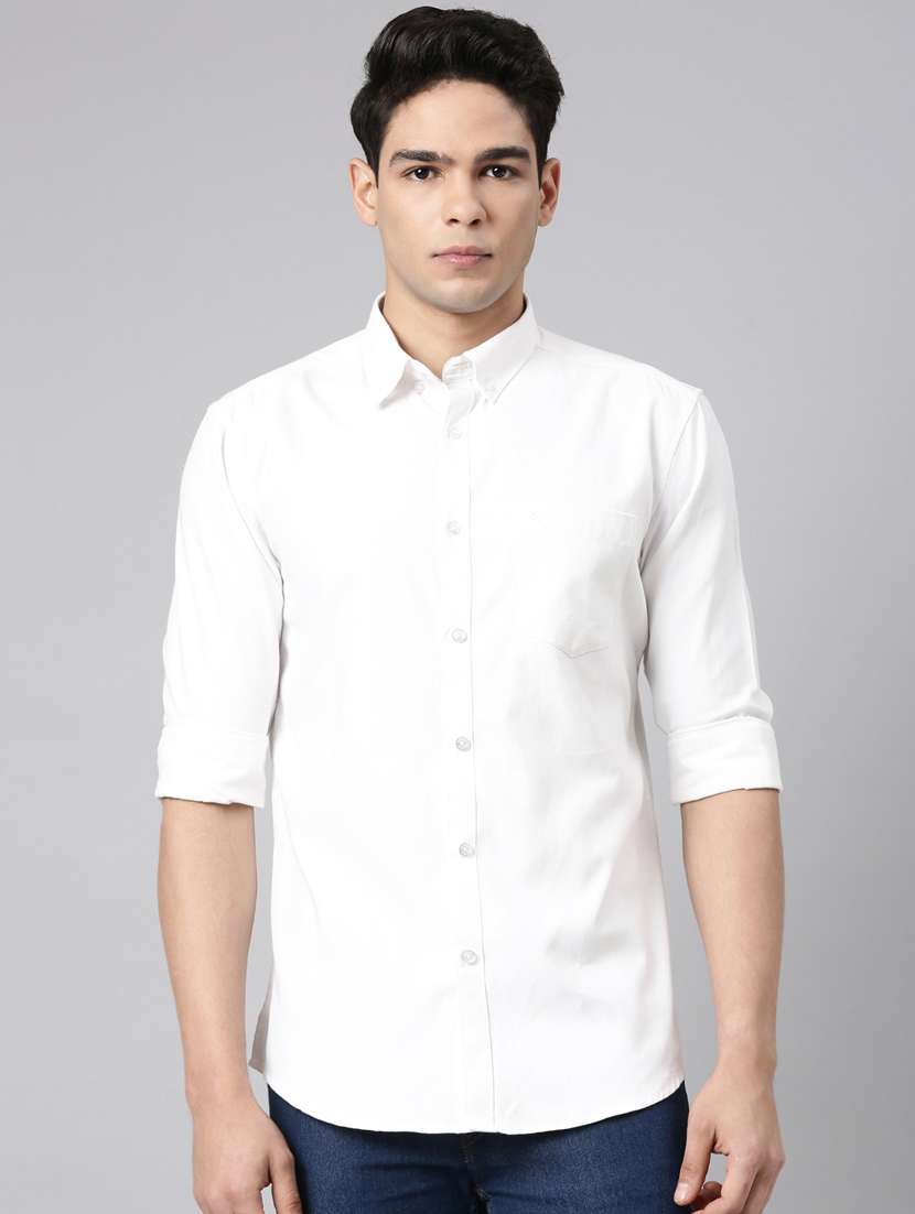 men solid long sleeve slim fit casual shirt
