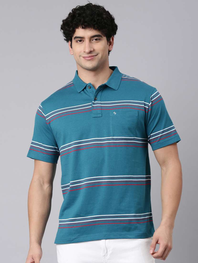 men striped short sleeve regular fit polo t-shirt