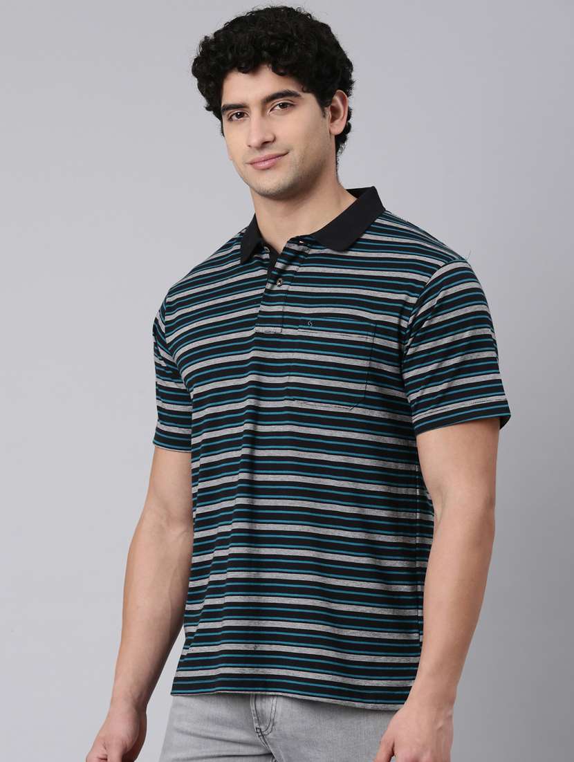 Men Striped Short Sleeve Regular Fit Polo T-shirt - 22398090 -  Standard Image - 2