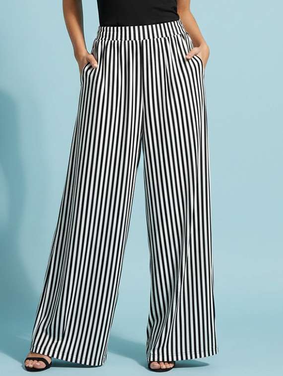 women striped high rise flared palazzo