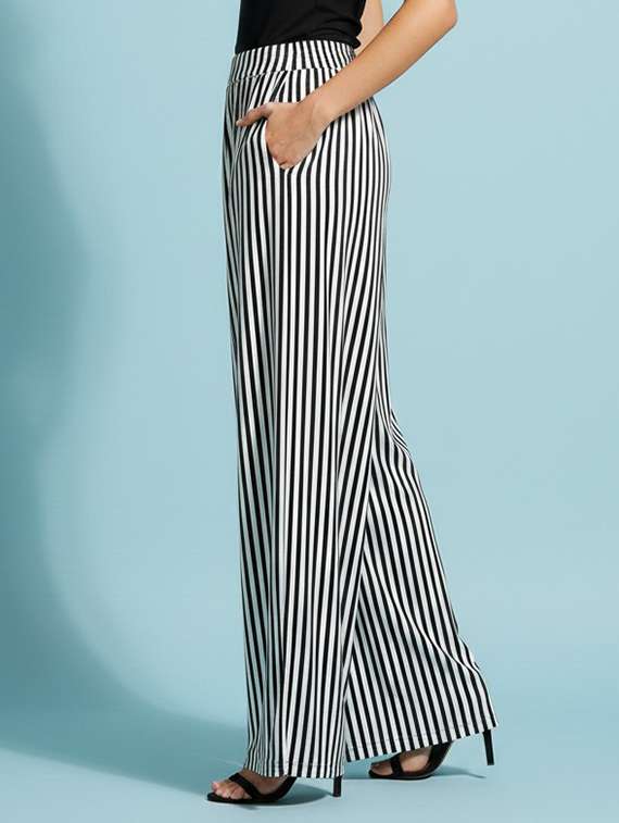 women striped high rise flared palazzo - 22398126 -  Standard Image - 2