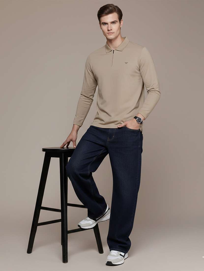 men solid long sleeve regular fit polo t-shirt