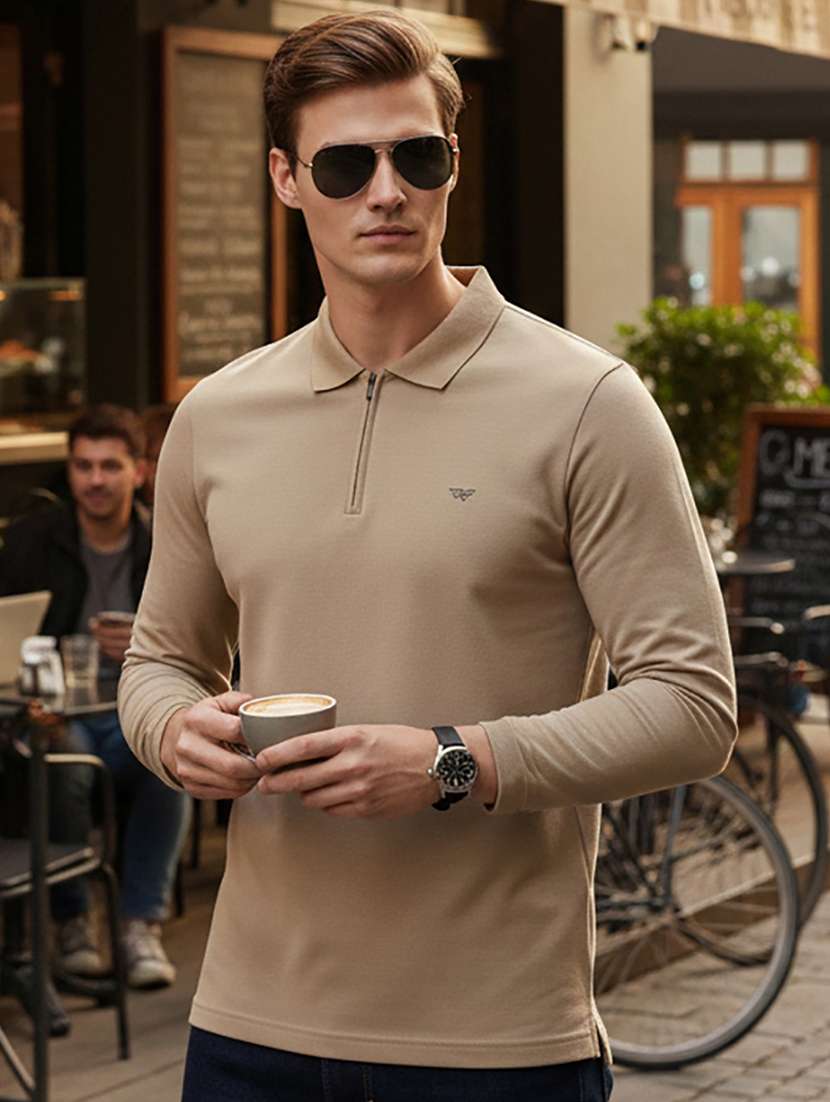 men solid long sleeve regular fit polo t-shirt - 22398901 -  Standard Image - 2
