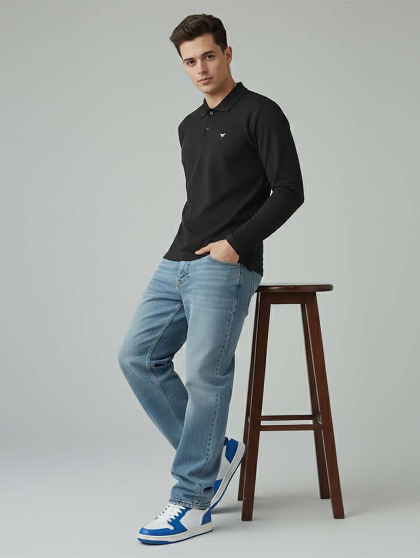 men solid long sleeve regular fit polo t-shirt