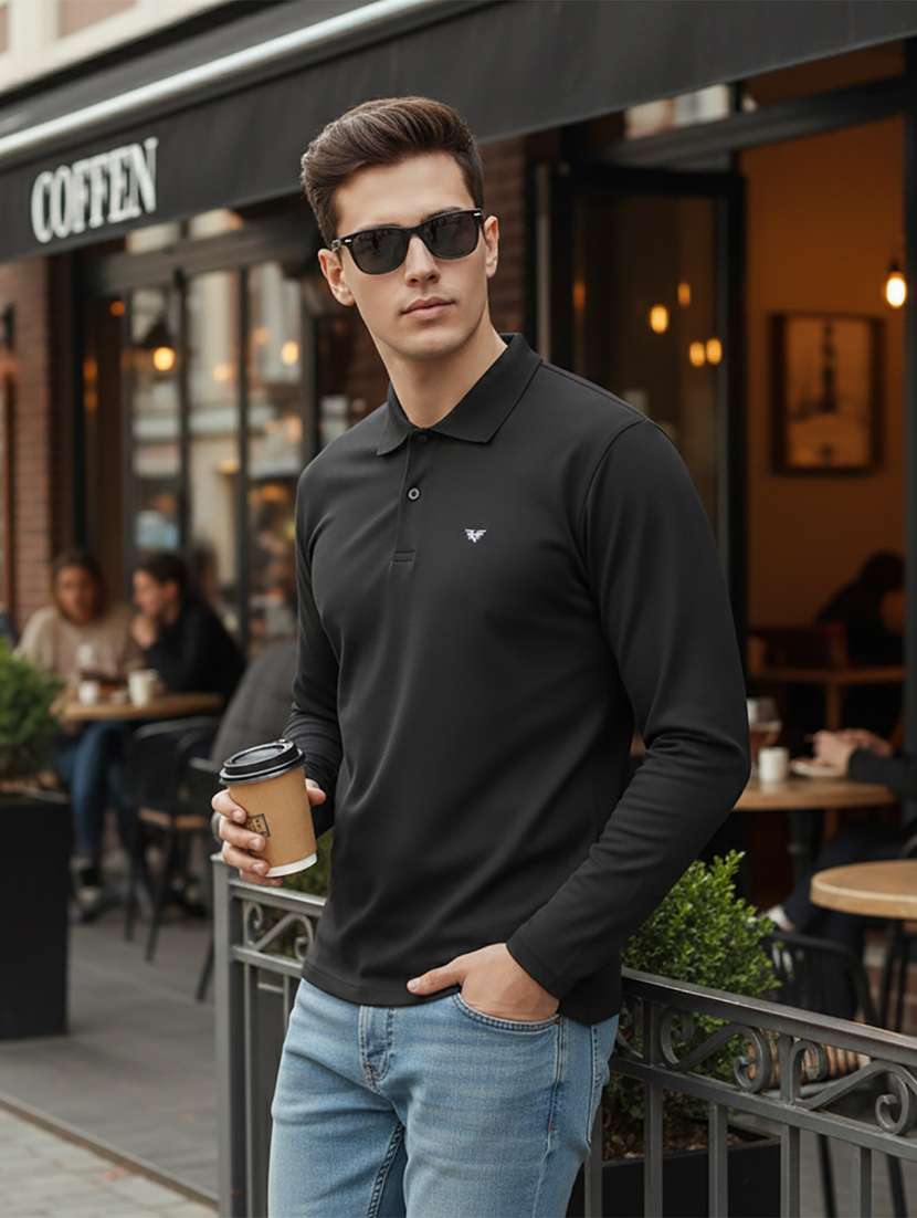men solid long sleeve regular fit polo t-shirt - 22398902 -  Standard Image - 2