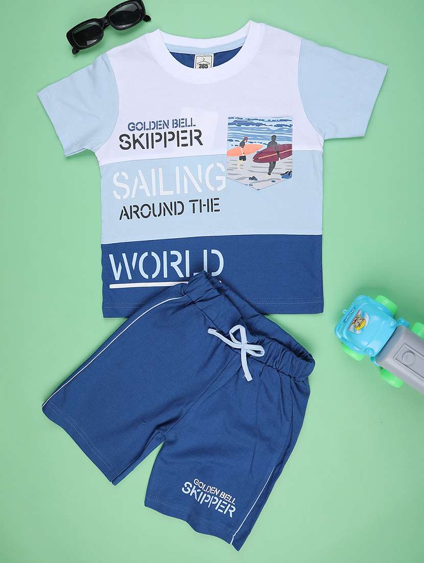 boys printed round neck shorts set