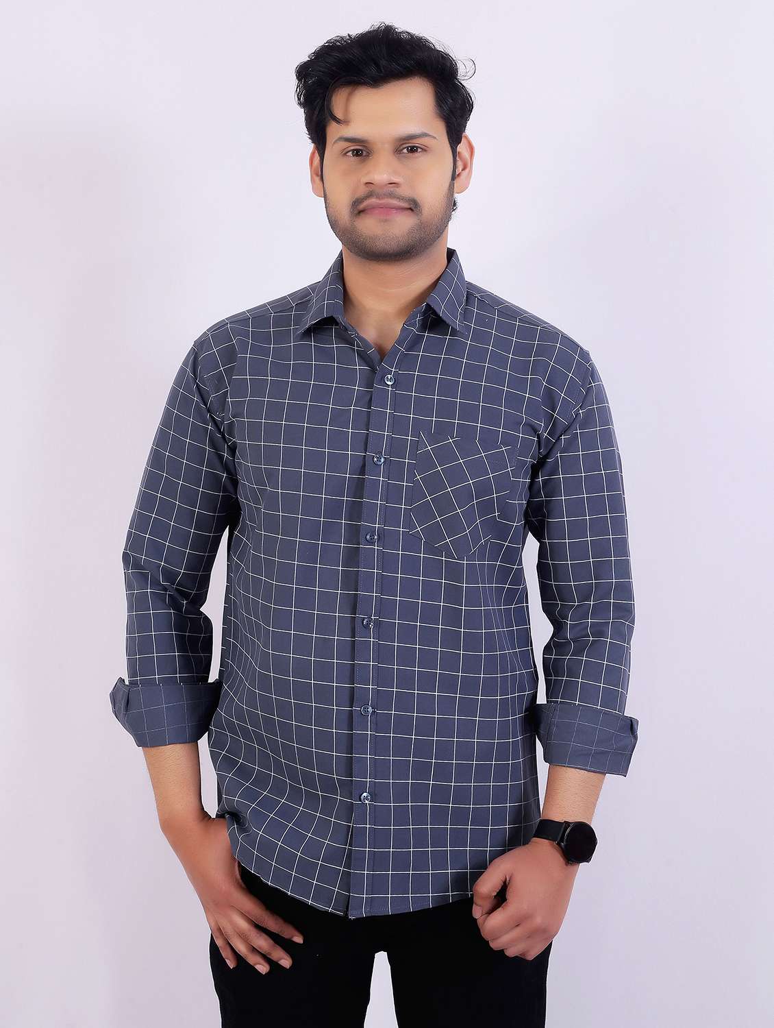 men checkered long sleeve regular fit casual shirt