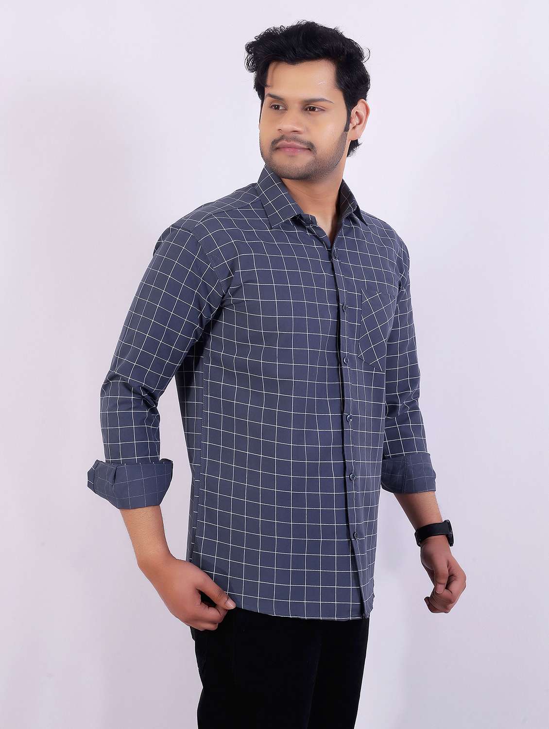 men checkered long sleeve regular fit casual shirt - 22399105 -  Standard Image - 2