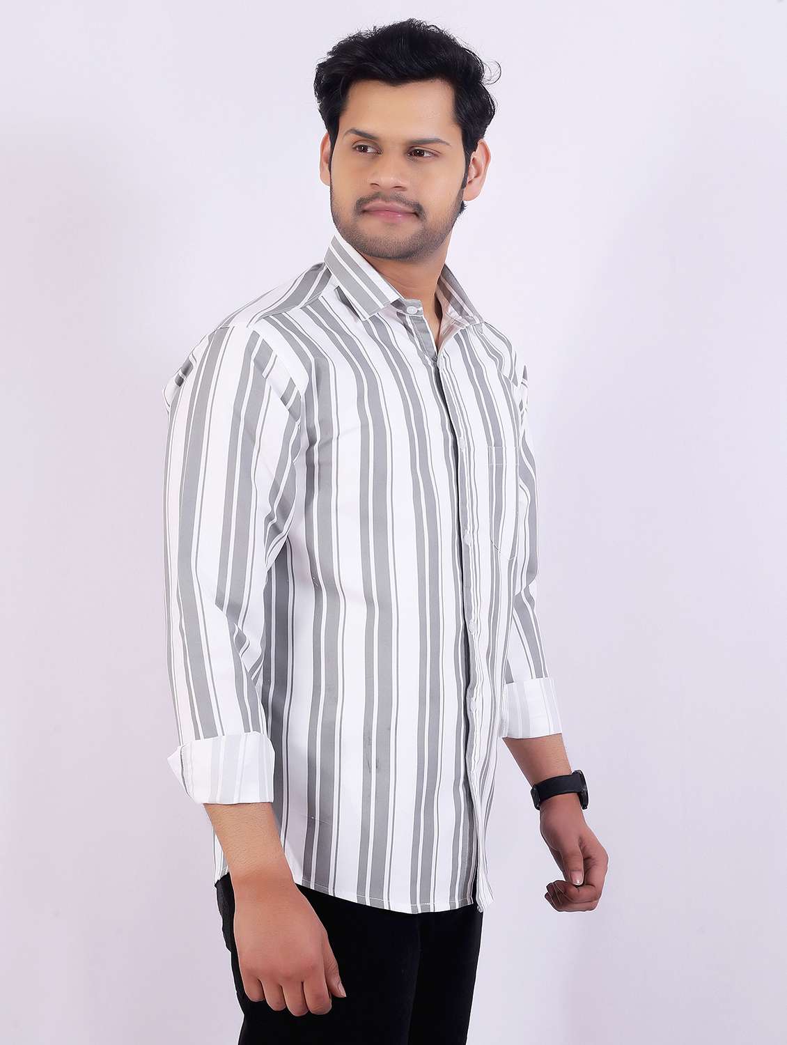 men striped long sleeve regular fit casual shirt - 22399110 -  Standard Image - 2