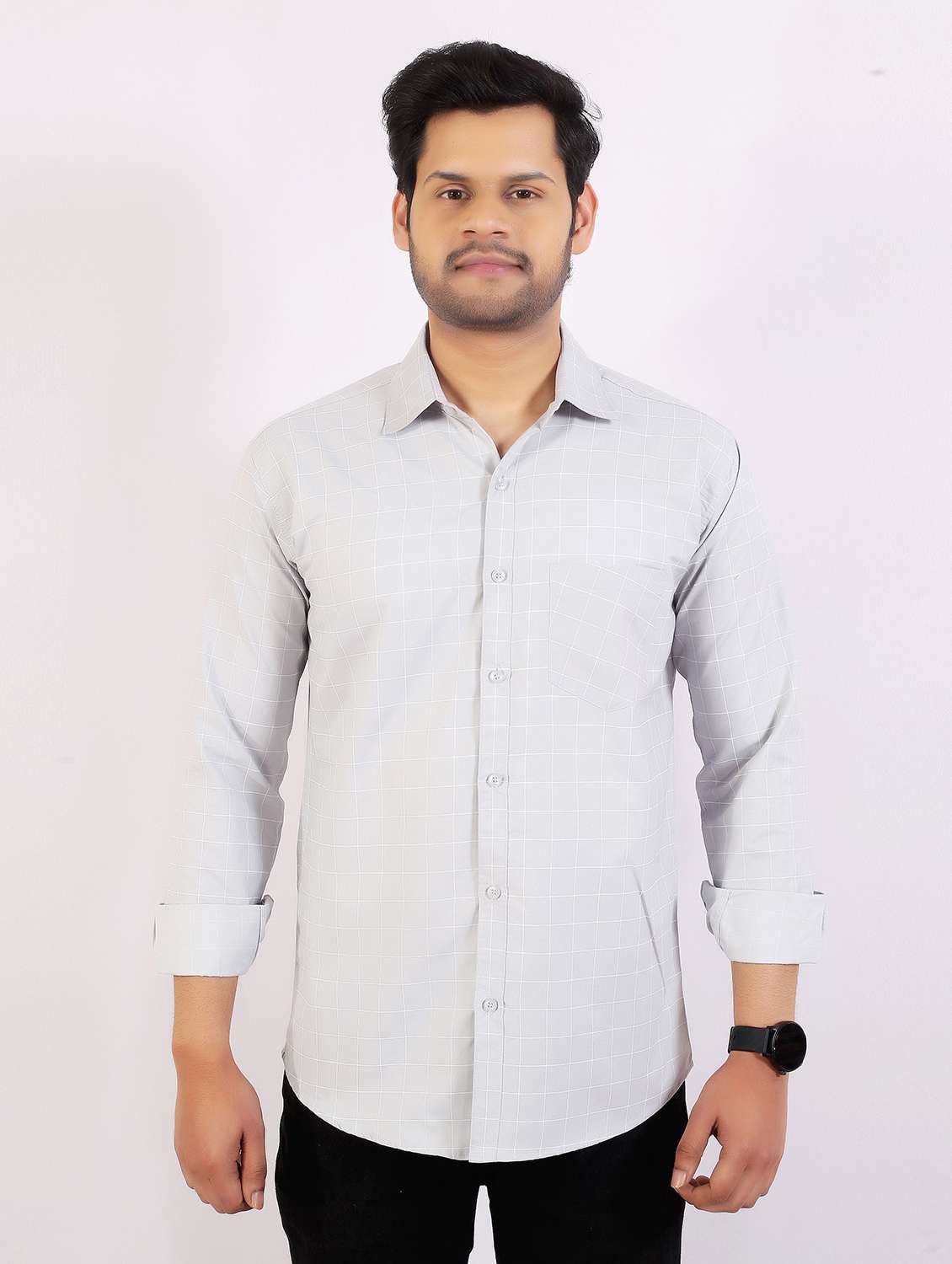 men checkered long sleeve regular fit casual shirt