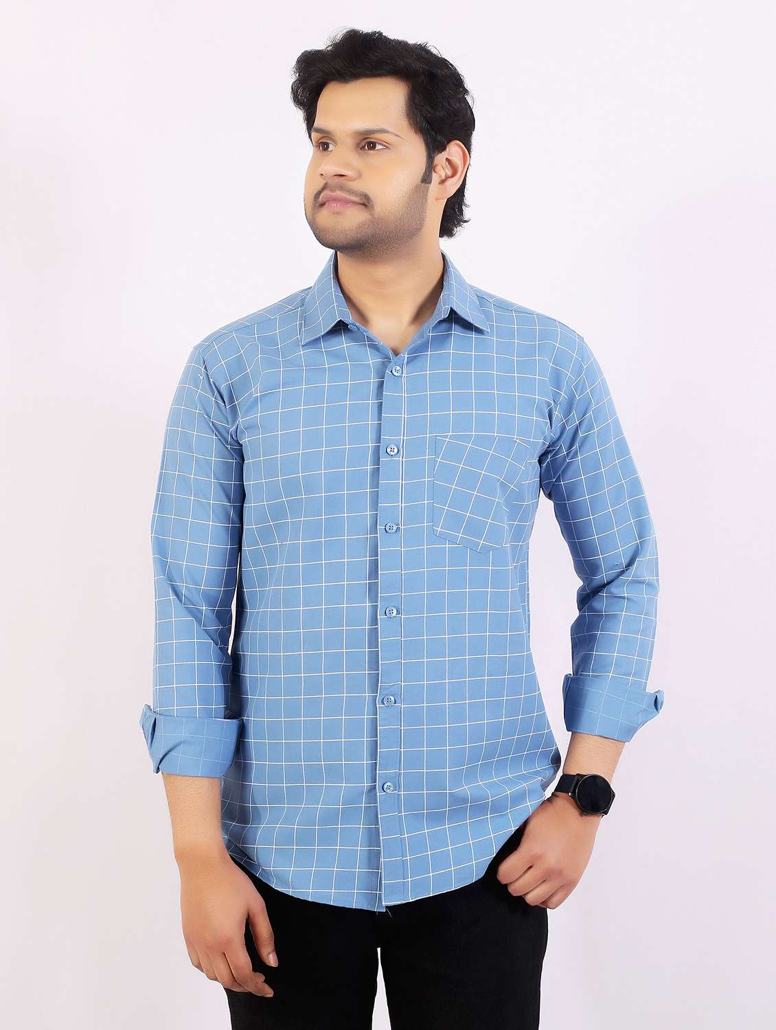 men checkered long sleeve regular fit casual shirt