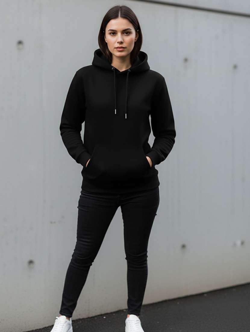 women solid long sleeve hooded sweatshirt - 22399233 -  Standard Image - 2