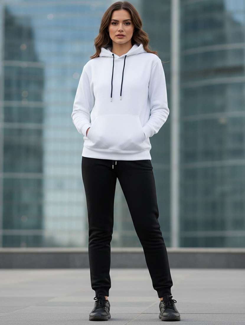 women solid long sleeve hooded sweatshirt - 22399234 -  Standard Image - 2