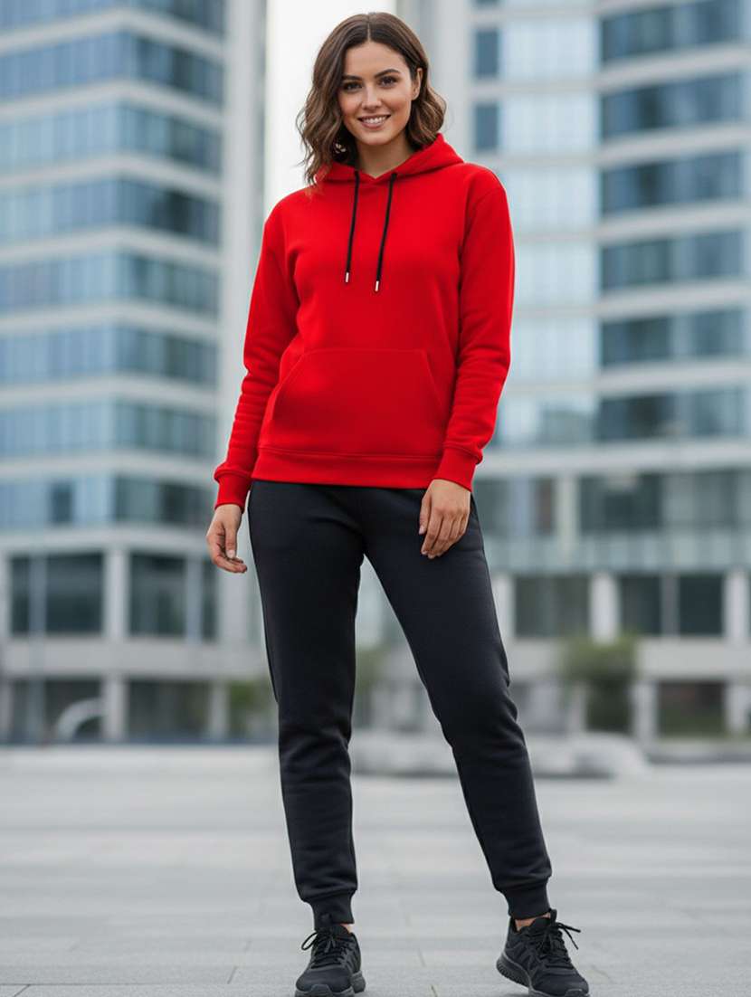 women solid long sleeve hooded sweatshirt - 22399241 -  Standard Image - 2