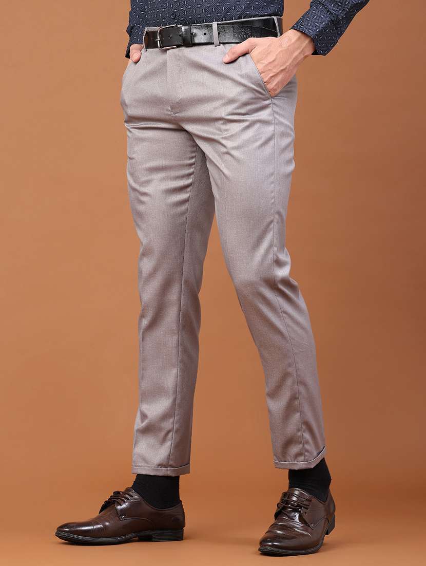 Men Solid Mid Rise Slim Fit Trouser - 22399501 -  Standard Image - 2