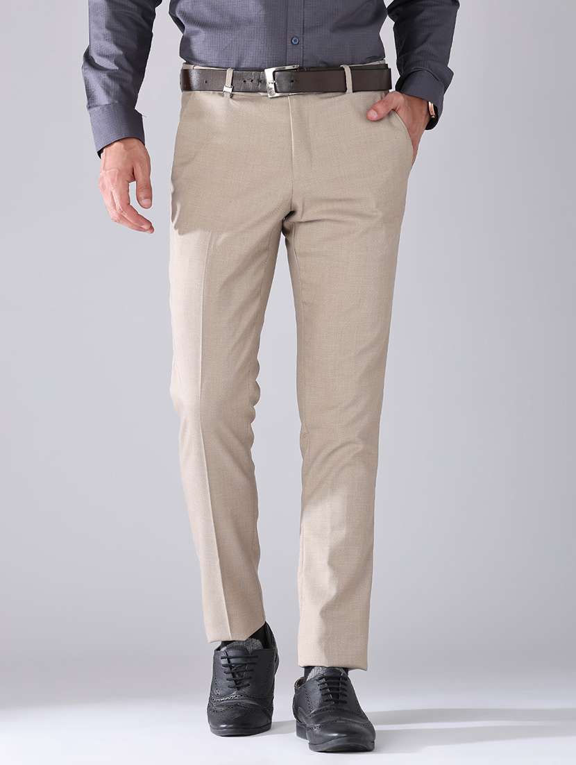 men solid mid rise slim fit formal trouser
