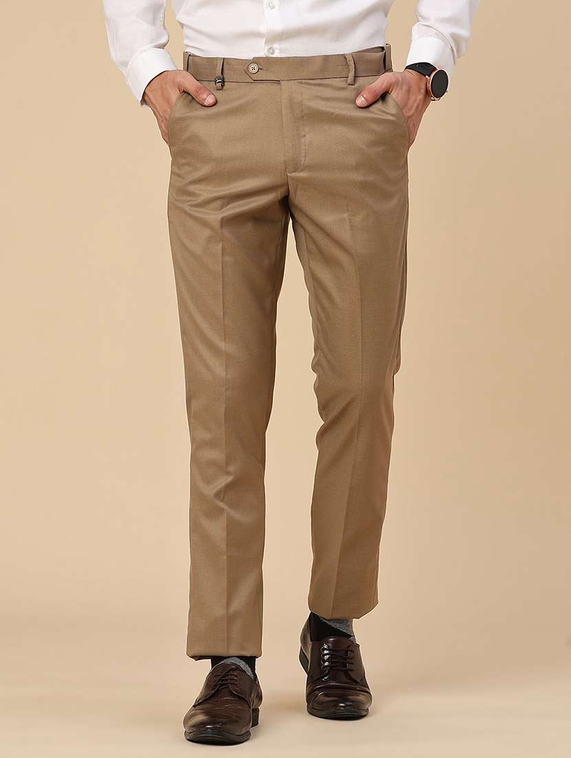 men solid mid rise regular fit formal trouser