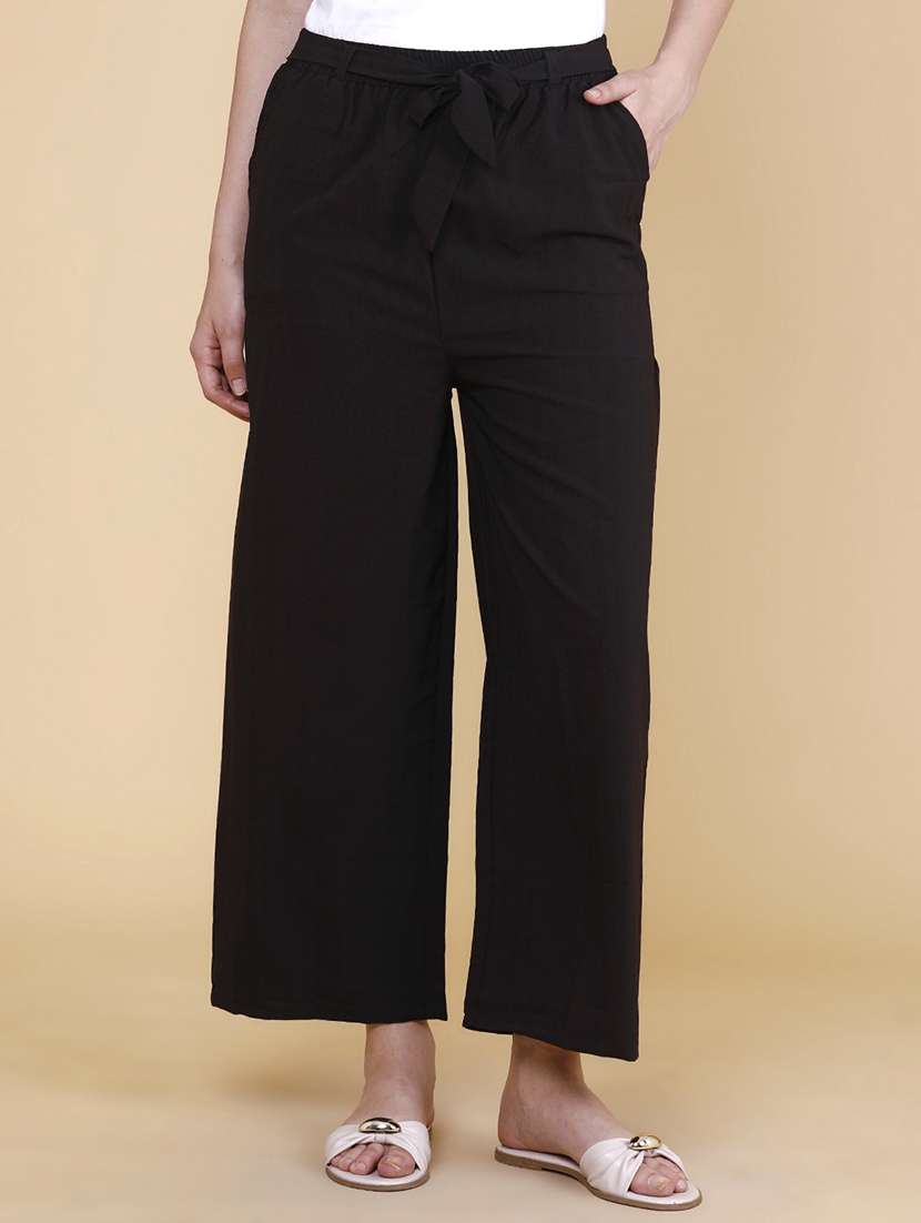 women solid mid rise wide leg trouser - 22399541 -  Standard Image - 2