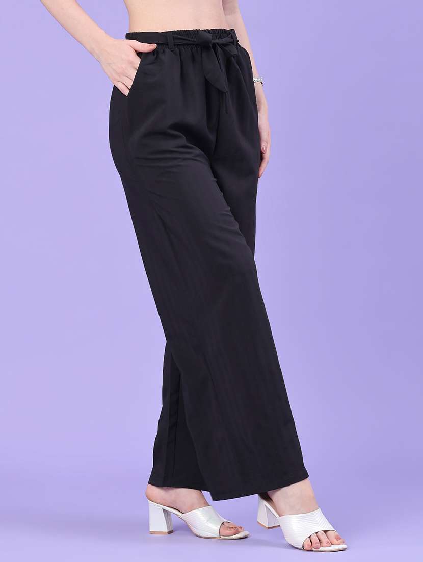 women solid mid rise wide leg trouser - 22399548 -  Standard Image - 2