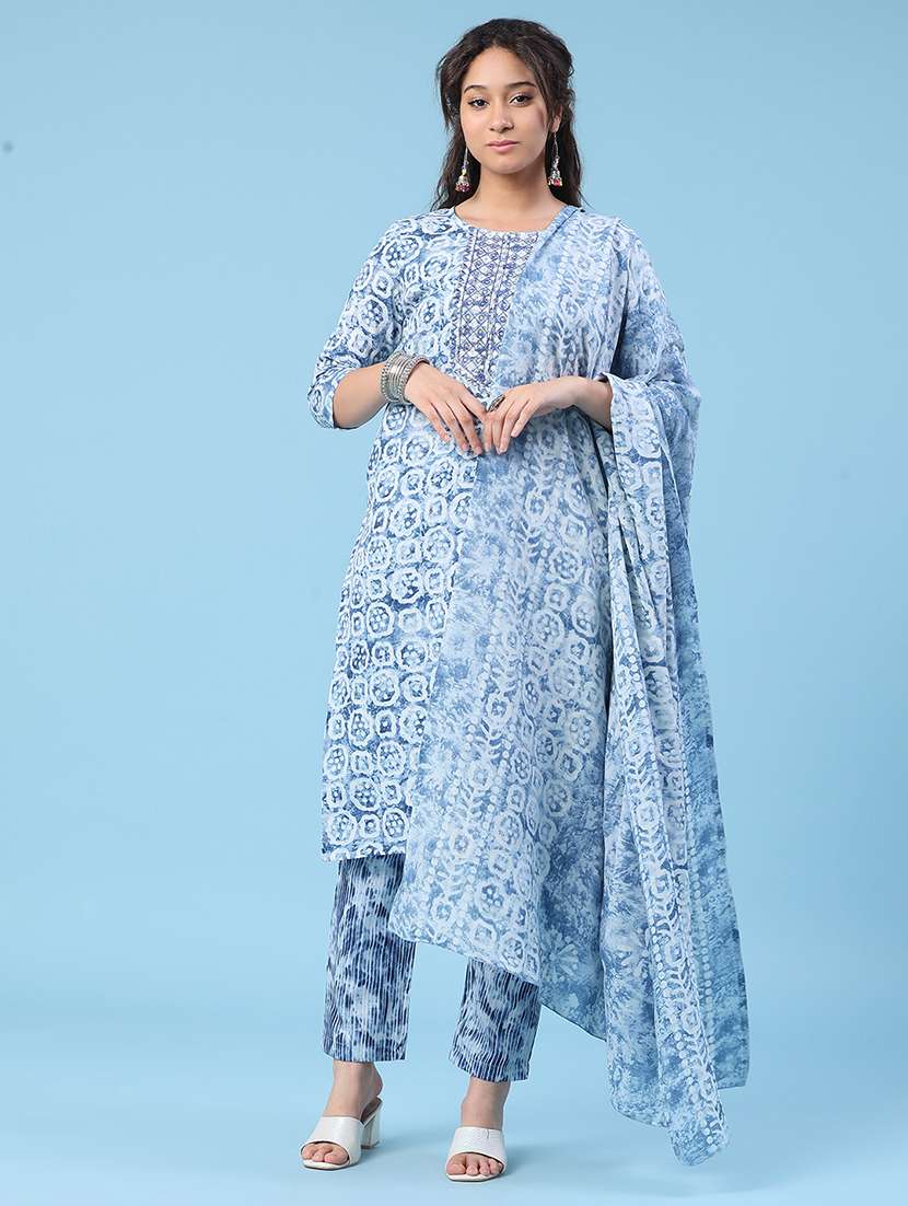 women printed three quarter sleeve kurta pant with dupatta set - 22399566 -  Standard Image - 2