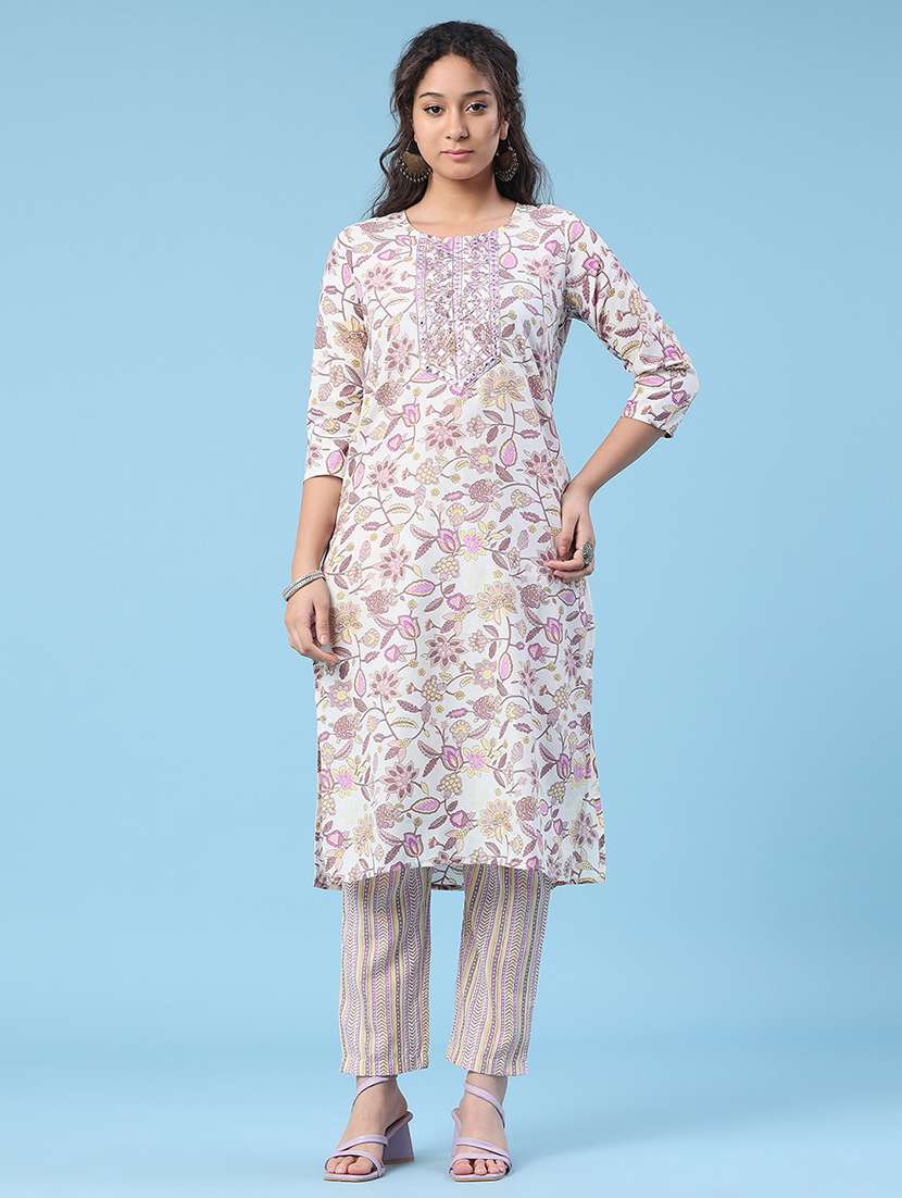 women printed three quarter sleeve kurta pant with dupatta set - 22399569 -  Standard Image - 2