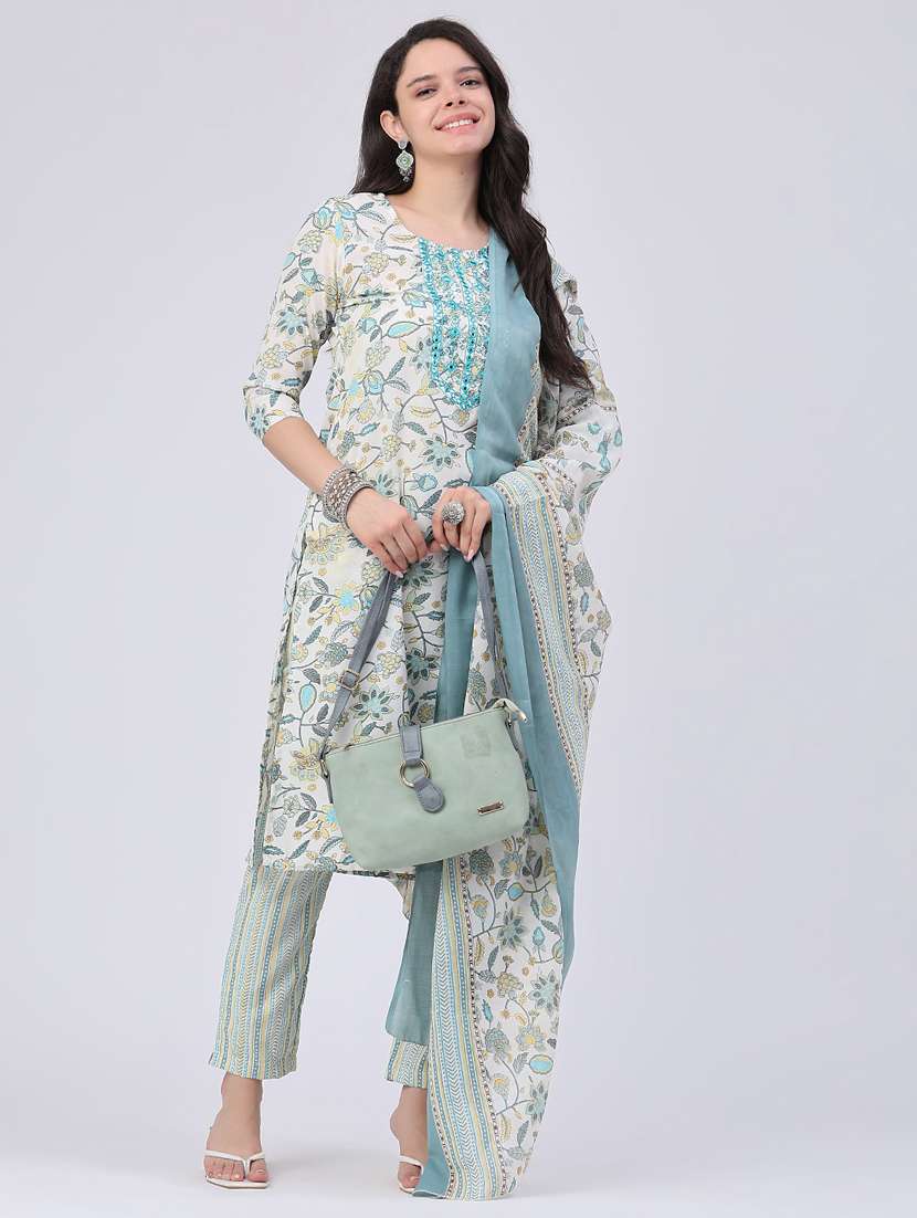 women printed three quarter sleeve kurta pant with dupatta set - 22399570 -  Standard Image - 2