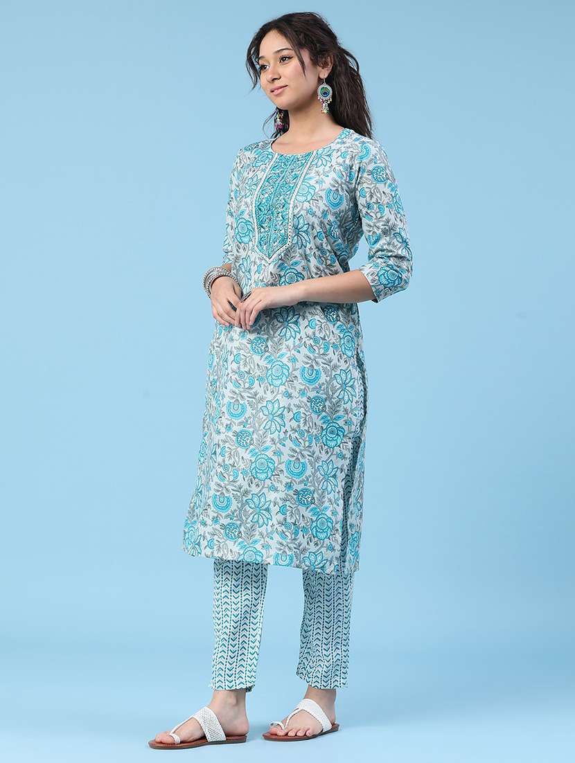 women printed three quarter sleeve kurta pant with dupatta set - 22399572 -  Standard Image - 2