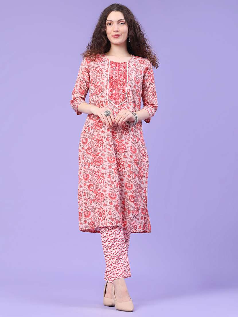 women printed three quarter sleeve kurta pant with dupatta set - 22399574 -  Standard Image - 2